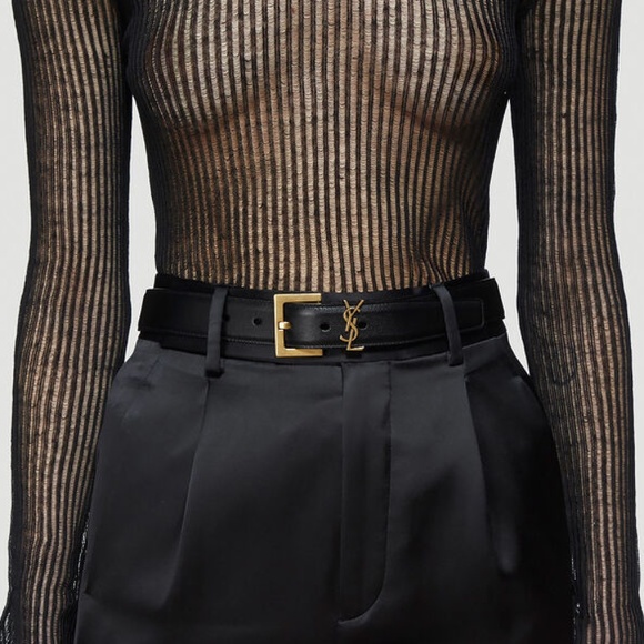 YSL Cassandre Smooth Leather Belt in Black Size 85 - Picture 1 of 5